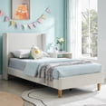 thumbnail image 1 of Zanmintaobo Twin Corduroy Platform Bed Frame with 42.5" Upholstered Wingback Headboard,Metal & Wood Slats, No Box Spring Needed,Cream, 1 of 8