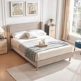 thumbnail image 1 of Zanmintaobo Queen Corduroy Platform Bed Frame with 42.5" Upholstered Wingback Headboard,Metal & Wood Slats, No Box Spring Needed,Mink, 1 of 8