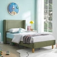 thumbnail image 1 of Zanmintaobo Twin Corduroy Platform Bed Frame with 42.5" Upholstered Wingback Headboard, Metal & Wood Slats,No Box Spring Needed,Turtle Green, 1 of 8
