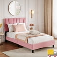 thumbnail image 1 of Upholstered Bed Frame with Adjustable Headboard, Linen or Velvet Platform Bed, Wooden Slat Support, Noise-Free Design, No Box Spring Needed, Easy Assembly, Twin, Pink, 1 of 6