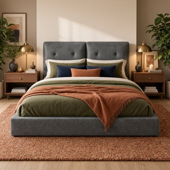 Upholstered Bed Frame, a Low Cloud-Style Bed Frame with Double-Layered Upholstered Headboard, 360° Soft Foam Edging, Metal Base, Easy to Assemble, Queen Size, Gray