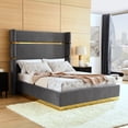 thumbnail image 1 of Upholstered Bed Frame Queen Size 65" Tall Wingback Headboard Queen Bed Frame Metal Decoration /No Box Spring Needed, 1 of 6