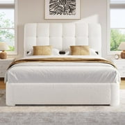 Upholstered Bed Frame Queen Size with Headboard, Modern Soft Cloud Queen Platform Bed for Bedroom, No Box Spring Needed, White