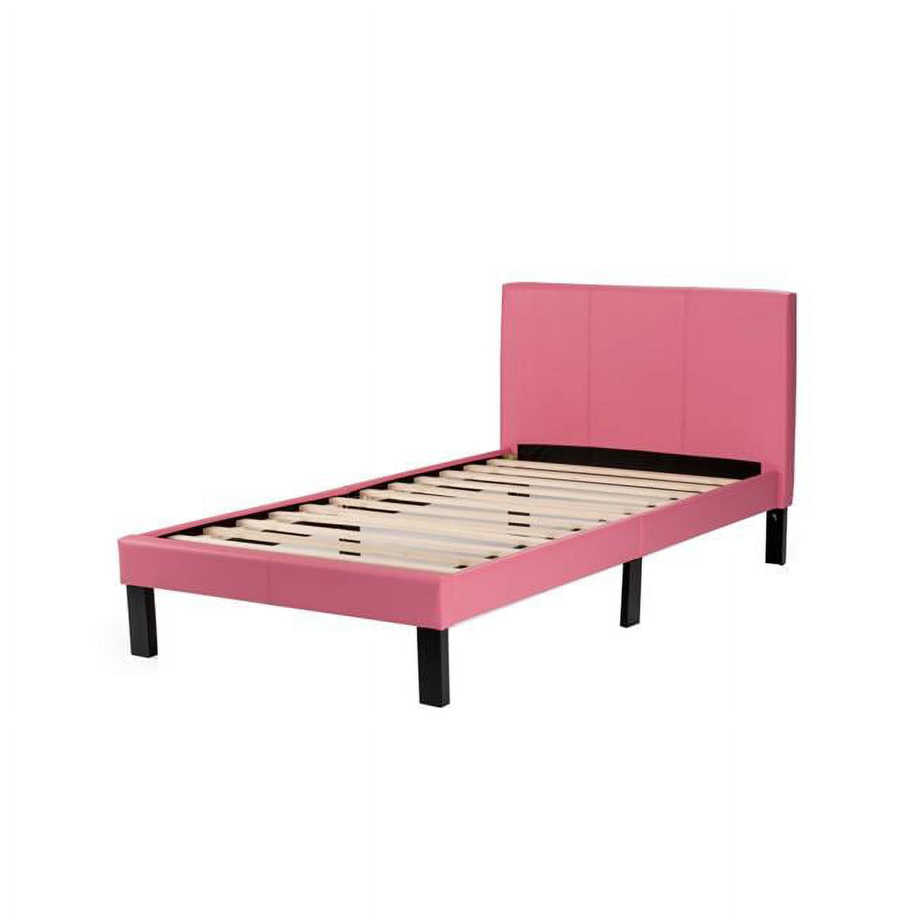 Upholstered Bed Frame with Slats in Pink Faux Leather Twin Size