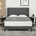 thumbnail image 1 of Upholstered Bed Frame with Tufted Headboard and Wingback, Strong Wood Slat Support, No Box Spring Needed, Easy Assembly, Dark Gray, 1 of 9