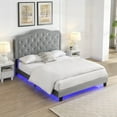 thumbnail image 1 of Queen Size Wood Platform Bed with Button Tufting and LED Lights - Grey for Bedroom, 1 of 12