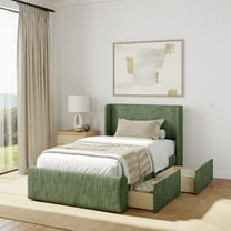 Upholstered Bed with Rectangular Headboard (Twin) 2 Drawer Side Storage, Green