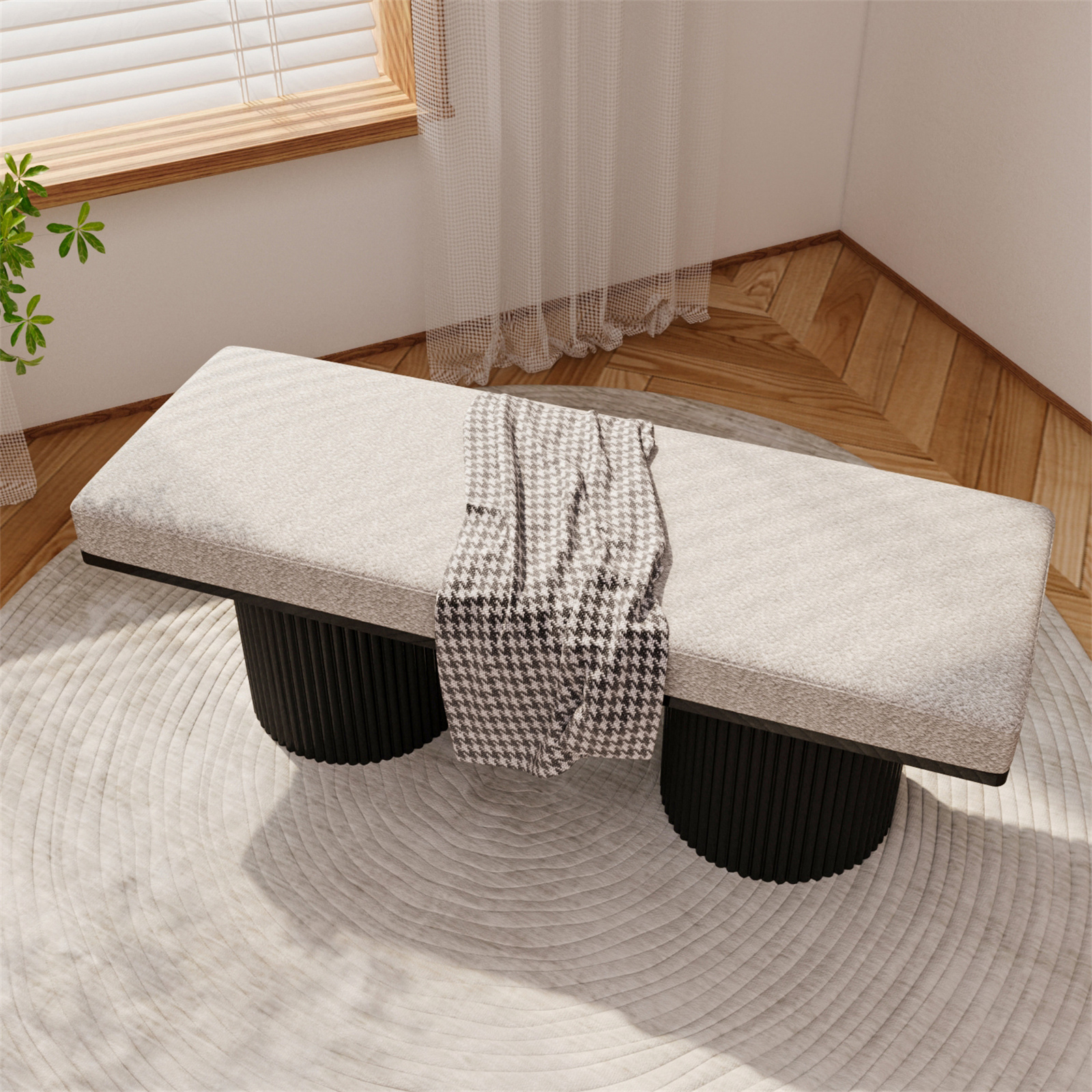 Upholstered Bench, End of Bed Bench with Round Legs, Small Bench for ...