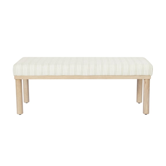 Upholstered Bench With Marigold Pinstripe Fabric Seat And Light Wood Legs