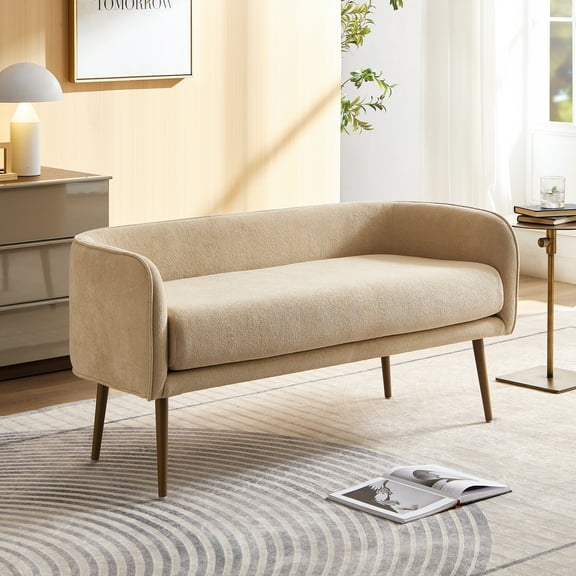 Upholstered Bench for Bedroom or Entryway, with Low Backrest and Armrests Beige