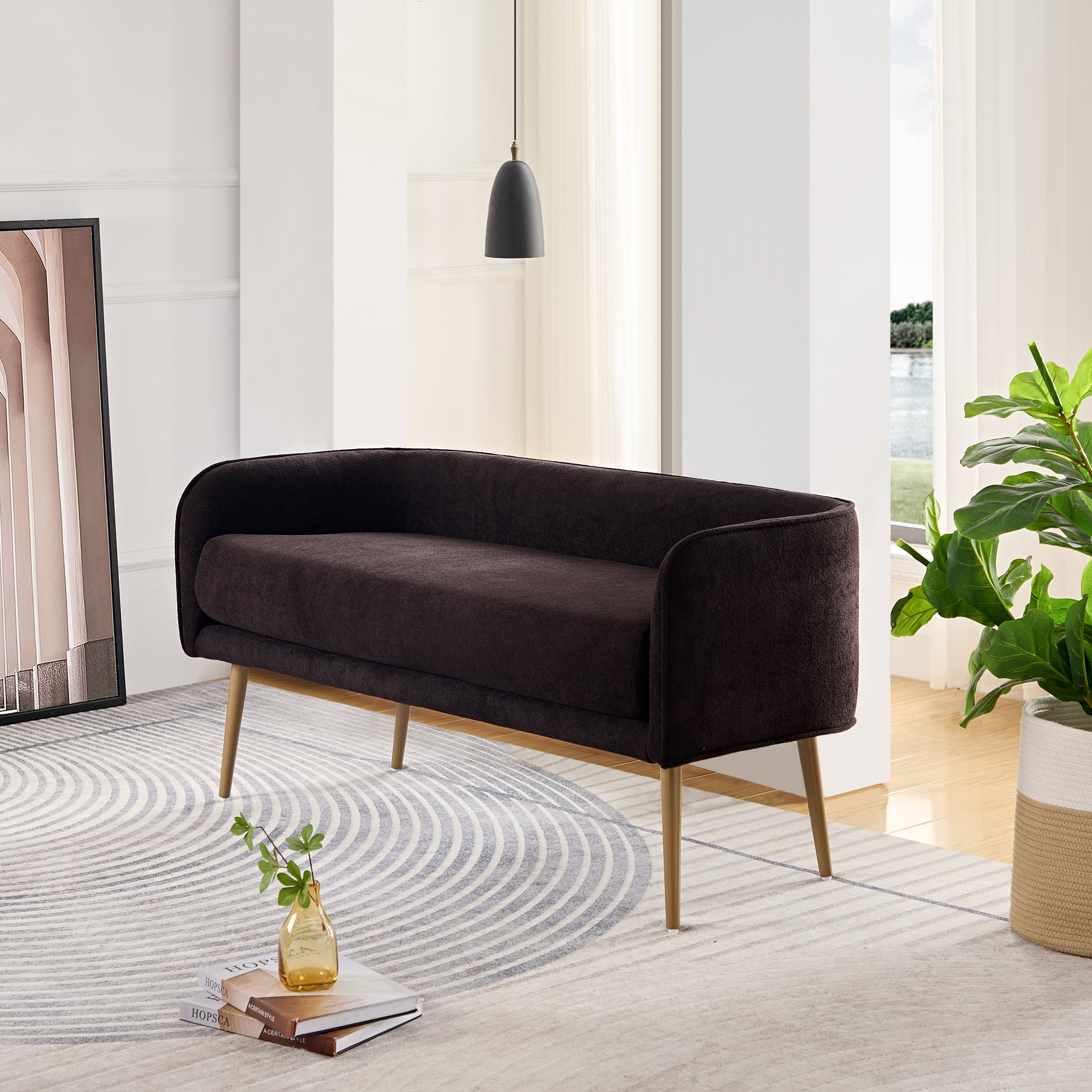 Upholstered Bench for Bedroom or Entryway, with Low Backrest and ...