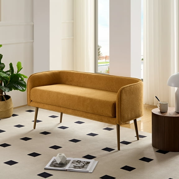 Upholstered Bench for Bedroom or Entryway, with Low Backrest and Armrests