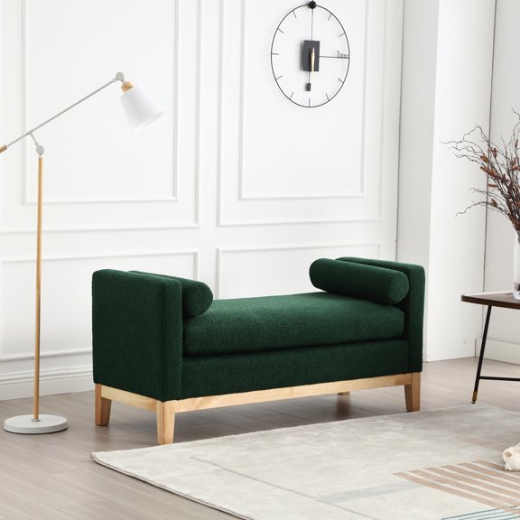 Upholstered Bench with Wood Legs | Fashionable Design for Various Rooms | Breathable Boucle Fabric | Overcomes Poor Air Circulation in Seating