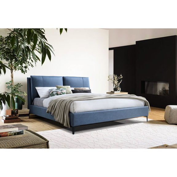 Upholstered Blue King Bed | Comfortable Polyester Fabric | Bedroom