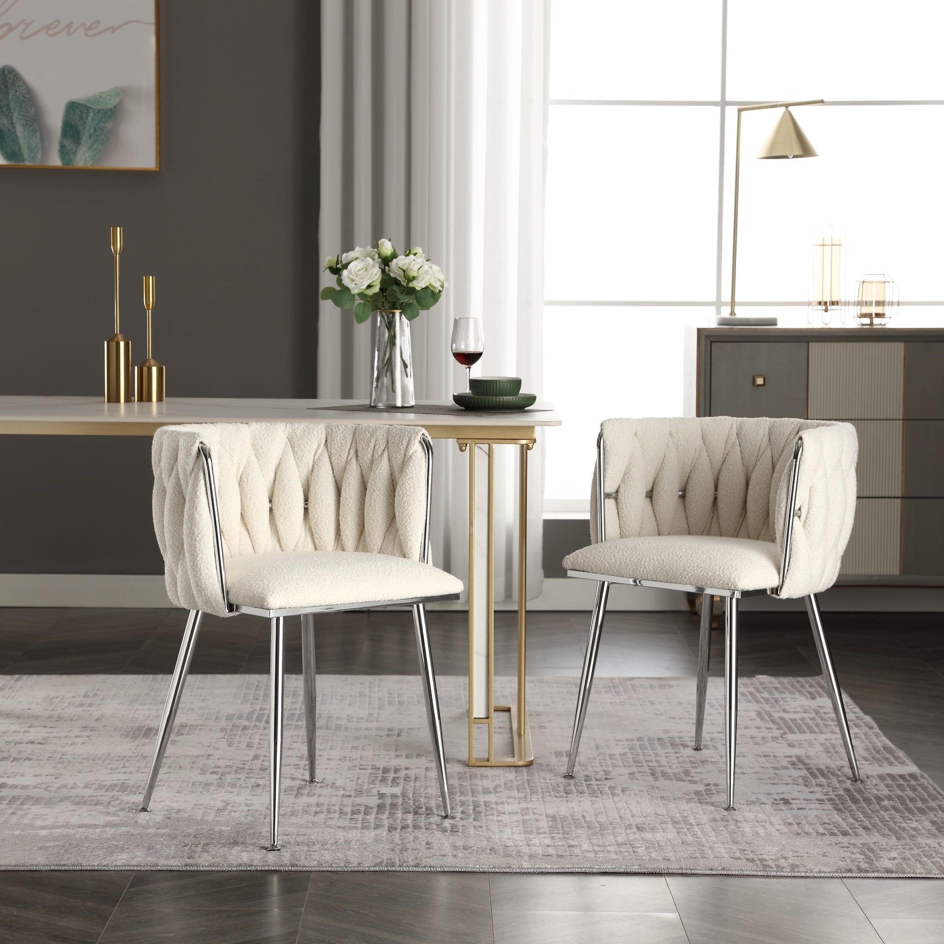 Upholstered Boucle Dining Chairs Set of 2, Modern Living Room Chair ...