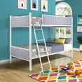 thumbnail image 1 of Upholstered Bunk Bed Twin Over Twin, Sturdy Metal Bunk Beds Twin Over Twin Size, Heavy Duty Bunk Beds for Kids, Bed Frame with Flat Ladder, Metal Support Slat, Safety Guardrail, 1 of 13