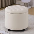 thumbnail image 1 of Upholstered Button Tufted Round Ottoman, PU Storage Ottoman Round, Removable Lid Convenient Footstools, Classic Ottoman with Storage for Vanity, Nursery Room，IvoryWhite, 1 of 10