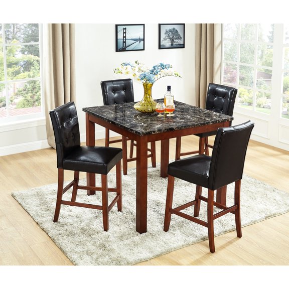 Upholstered Chairs 5pc Brown Dining Set | Counter Height Pub Style | Enhanced Dining Pleasure