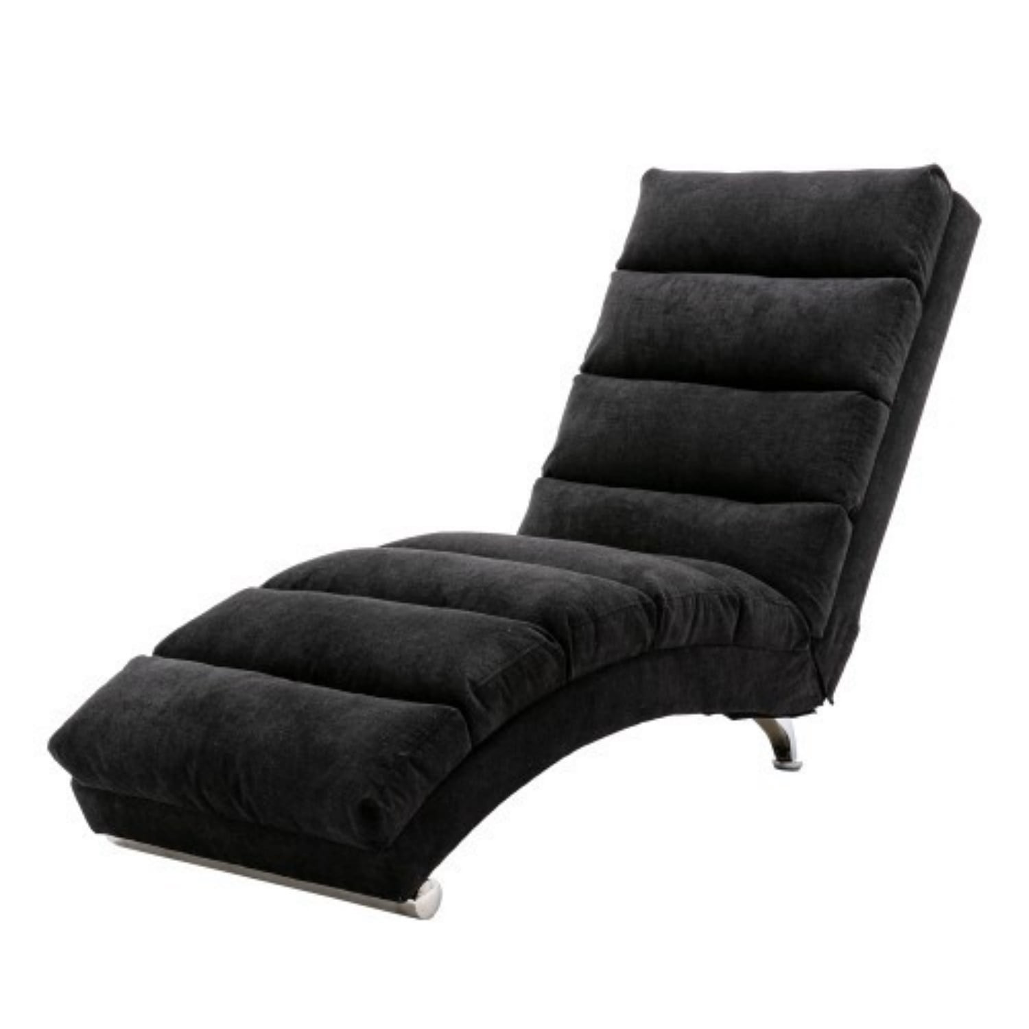 Upholstered Chaise Lounge Chair with Vibration, Modern Fabric Leisure Recliner with Ergonomic Fixed Back, Side Pocket & Lumbar Pillow, 300 lbs Capacity, Black
