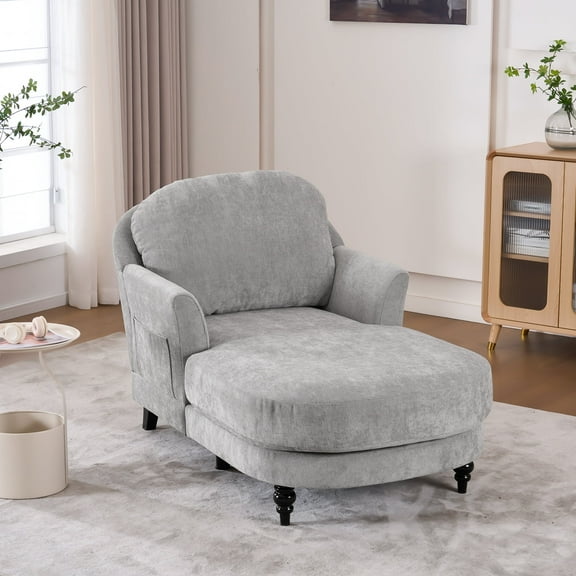 Upholstered Chaise Lounge, Comfy Linen Single Sofa Chair, Living Room Bedroom Rest Chair,light gray