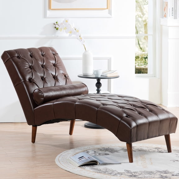 Upholstered Chaise With Cushioning, Dark Brown, Wood And Foam Build Lounging , Genuine Cotton Fill, Constructing System