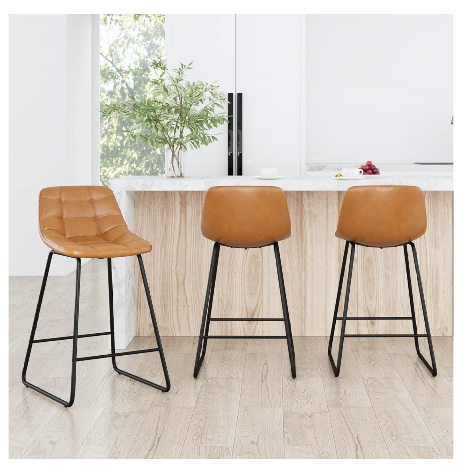 Upholstered Checkered Pattern Bar Stools Set