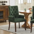 thumbnail image 1 of Upholstered Chenille Fabric Accent Dining Chair with Arms, Curved Solid Rubberwood Legs, Elegant Diamond Tufted Club Chair for Dining Room, Kitchen, Living Room,Olive Green, 1 of 9