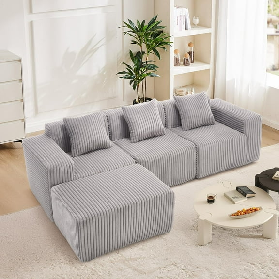 Upholstered Cloud Couch, Modern Minimalist Corduroy Couches for Living Room, Foam-Filled Compressed Sofa,No Assembly Required