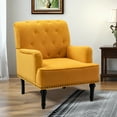 thumbnail image 1 of Upholstered Club Armchair Velvet Lounge Accent Chair Single Sofa Button Nailhead Wooden Legs Living Room Bedroom Mustard, 1 of 6