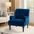 thumbnail image 1 of Upholstered Club Armchair Velvet Lounge Accent Chair Single Sofa Button Nailhead Wooden Legs Living Room Bedroom Navy, 1 of 6