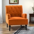 thumbnail image 1 of Upholstered Club Armchair Velvet Lounge Accent Chair Single Sofa Button Nailhead Wooden Legs Living Room Bedroom Orange, 1 of 6