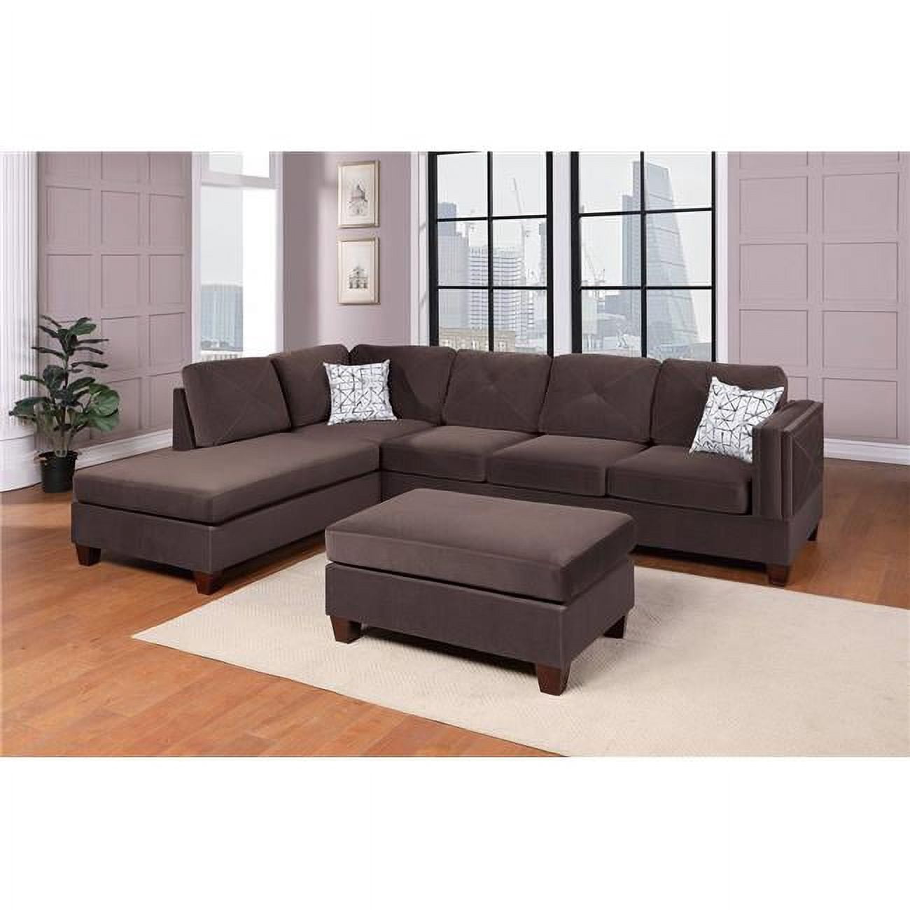 Upholstered Cocktail Ottoman in Dark Coffee Velvet Fabric