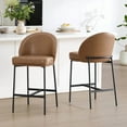 thumbnail image 1 of Spruce & Spring Modern Counter Bar Stool with Metal Arc Backrest and Upholstered Seat Set of 2, Saddle Brown with Black Legs, 1 of 16