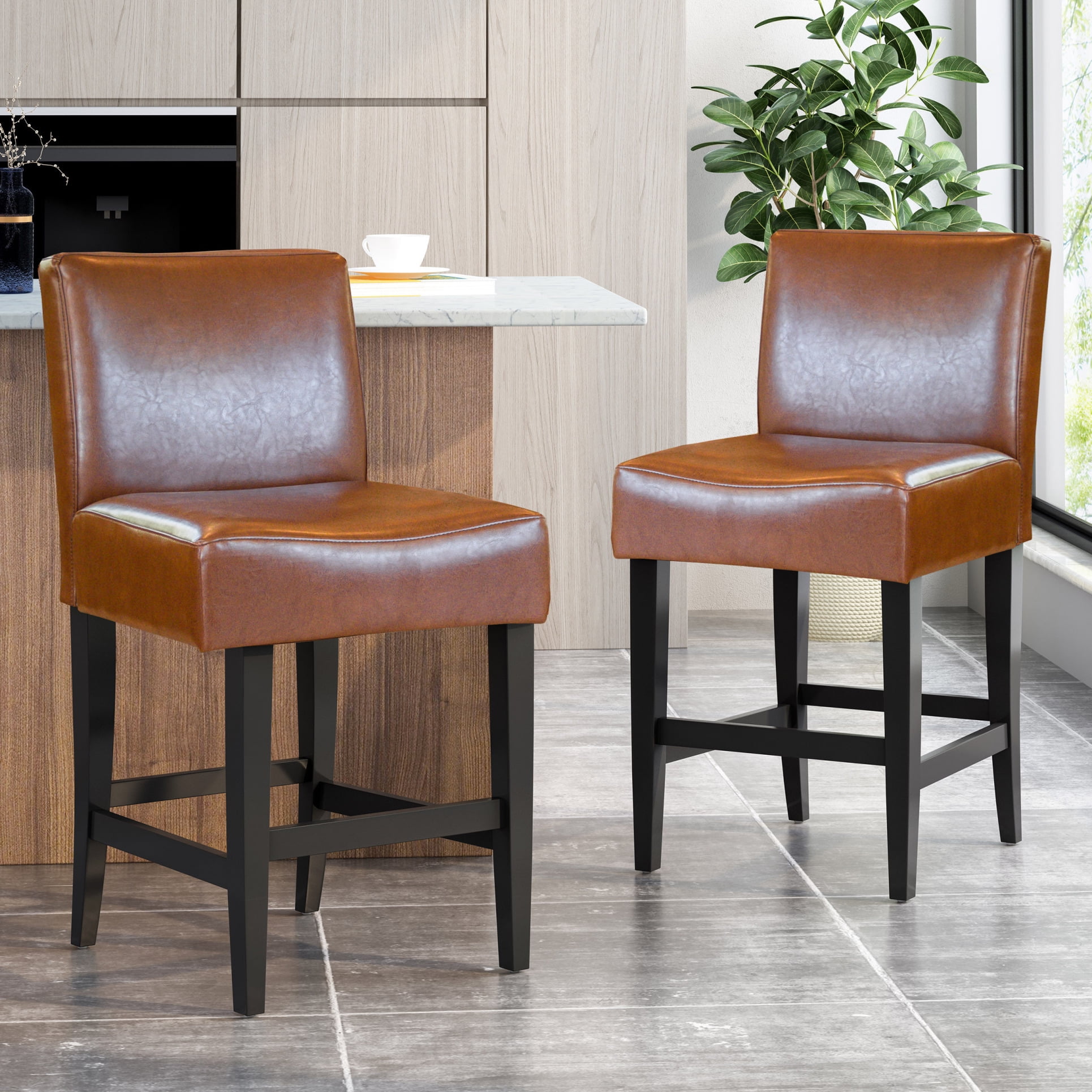 Brown Leather Counter Height Stools