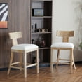 thumbnail image 1 of Upholstered Counter Height Bar Stools Set of 2, New Classic Furniture Manchester Counter 27inch with Solid Rubber Wood Frame, Backrest, Footrest for Home Bar, Kitchen Counter, Pub, Beige & Natural, 1 of 9