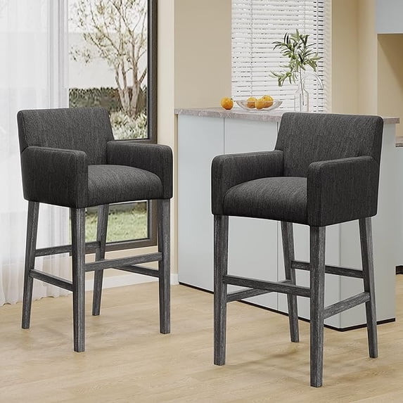 Upholstered Counter Height Bar Stools Set of 2, Modern Counter Stools with Backs 30.5 inch, Fabric in Charcoal
