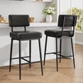 thumbnail image 1 of Upholstered Counter Height Bar Stools Set of 2, with Backrest & Footrest, Thick Cushion, Metal Legs, Black, 1 of 9