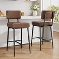 thumbnail image 1 of Upholstered Counter Height Bar Stools Set of 2, with Backrest & Footrest, Thick Cushion, Metal Legs, Brown, 1 of 9