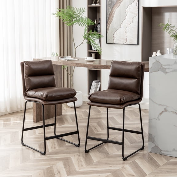Upholstered Counter Height Stools, Set of 2, Antique Brown