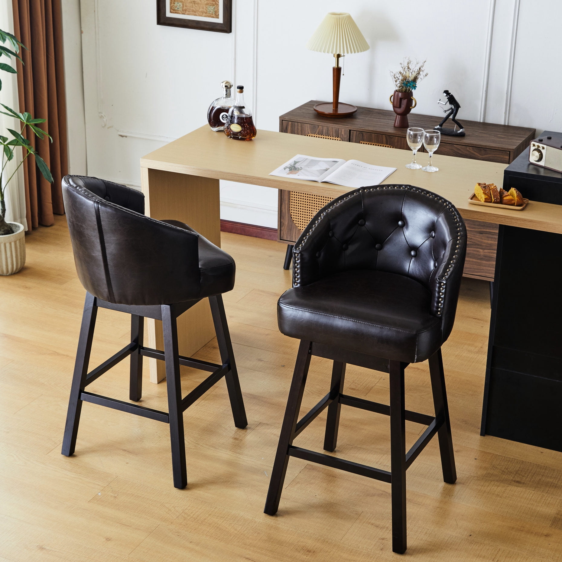 Upholstered Counter Stools Set of 2 | 360° Rotation for Enhanced ...