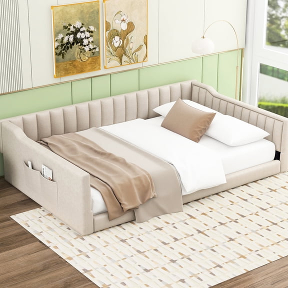 Upholstered Daybed - Sloped Arms and Tapered Legs, Stylish for Various Rooms