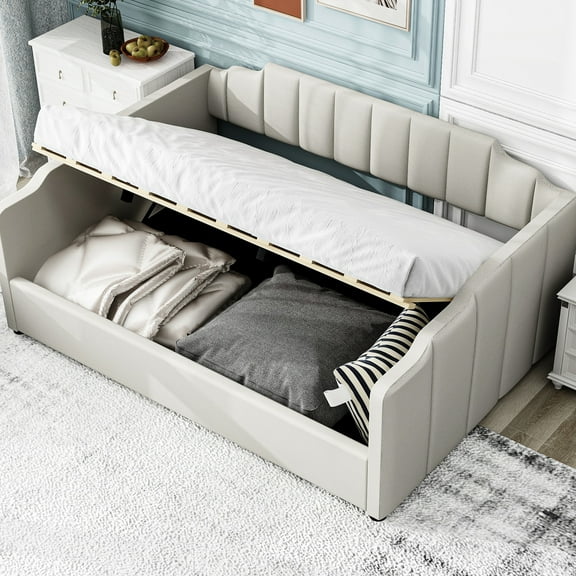 Upholstered Daybed With Under Storage, White - Versatile And Bedroom Bed, Full Size Daybed, Storage Space-saving Functional Bed