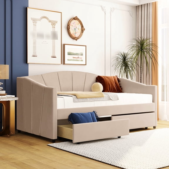 Upholstered Daybed in Beige | Storage for Little Items, Timeless Design | Stable and Comfortable for Relaxing