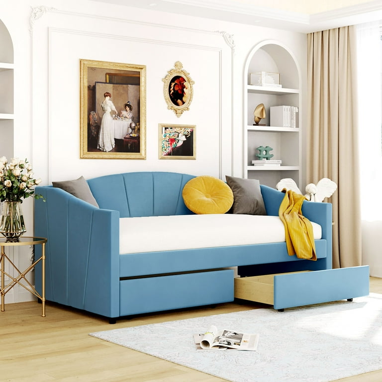 Twin Size Velvet Fabric Sofa Bed