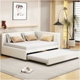 thumbnail image 1 of Upholstered Daybed with Trundle, Full Size Sofa Bed Frame with Storage Drawers in Beige Linen, 1 of 10
