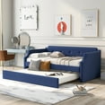 thumbnail image 1 of Upholstered Daybed with Trundle, Wood Slat Support, Upholstered Frame Sofa Bed, Twin, Blue, 1 of 9