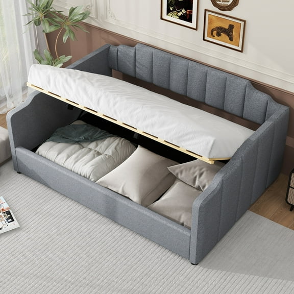 Upholstered Daybed with Underneath Storage, Full Size, Gray