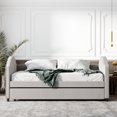 thumbnail image 1 of Upholstered Design Daybed and Trundle Set, Full Daybed Upholstered Daybed with Twin Trundle, Full Size Sofa Bed Wood Bed Frame, 1 of 7
