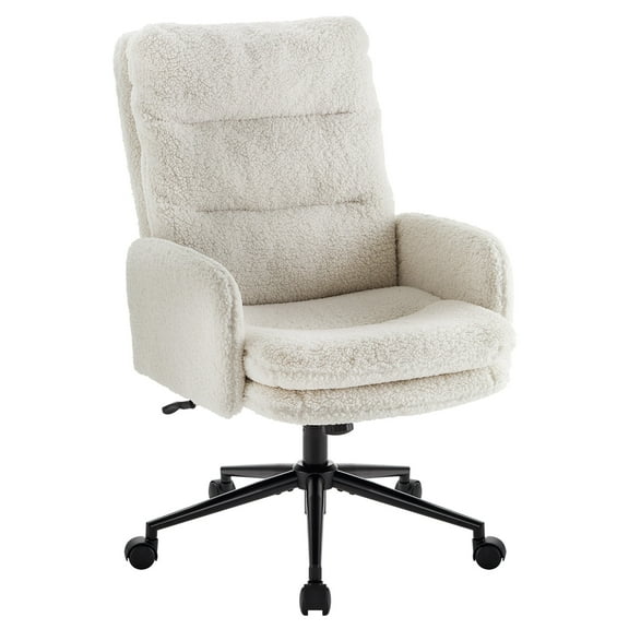 Upholstered Desk Chair with Armrests - Height Adjustable, Swivel, Ergonomic Office Chair with Wheels for Home  Computer