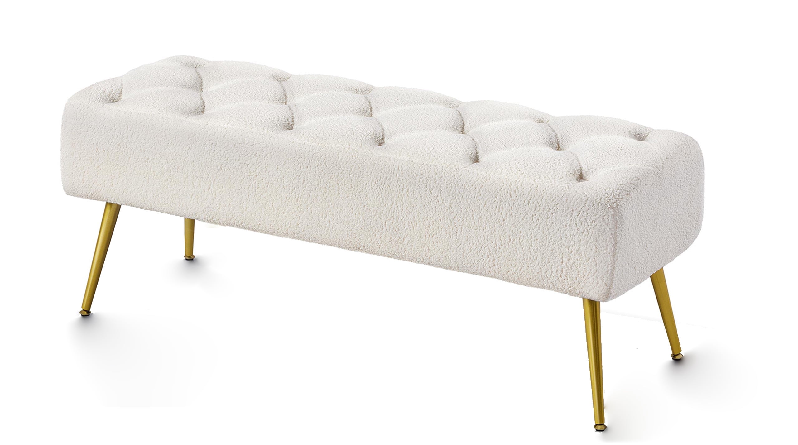Bench Button Upholstered Dining Bench, Button-Tufted Fabric Bench with Gold Metal ...